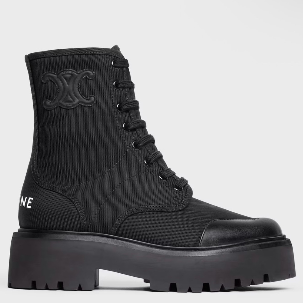 CELINE BULKY LACED UP BOOT IN NYLON AND SHINY BULL - Women’s
